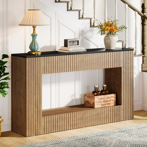 Tribesigns  Modern Console Table with Storage, 55-Inch Narrow Long Sofa Table Behind Couch for Living Room,  Brown