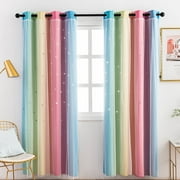 Anjee Blackout Curtains Set of 2, Rainbow Window Curtains for Girls Bedroom, Playroom and Dorm, Grommets Top Window Drapes with Sheer, 52" x 95"