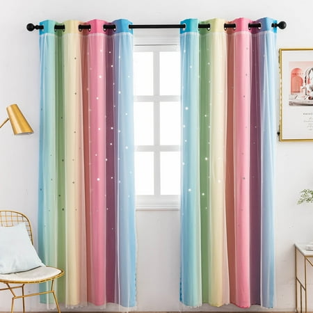 Anjee Blackout Curtains Set of 2, Rainbow Window Curtains for Girls Bedroom, Playroom and Dorm, Grommets Top Window Drapes with Sheer, 52" x 95"