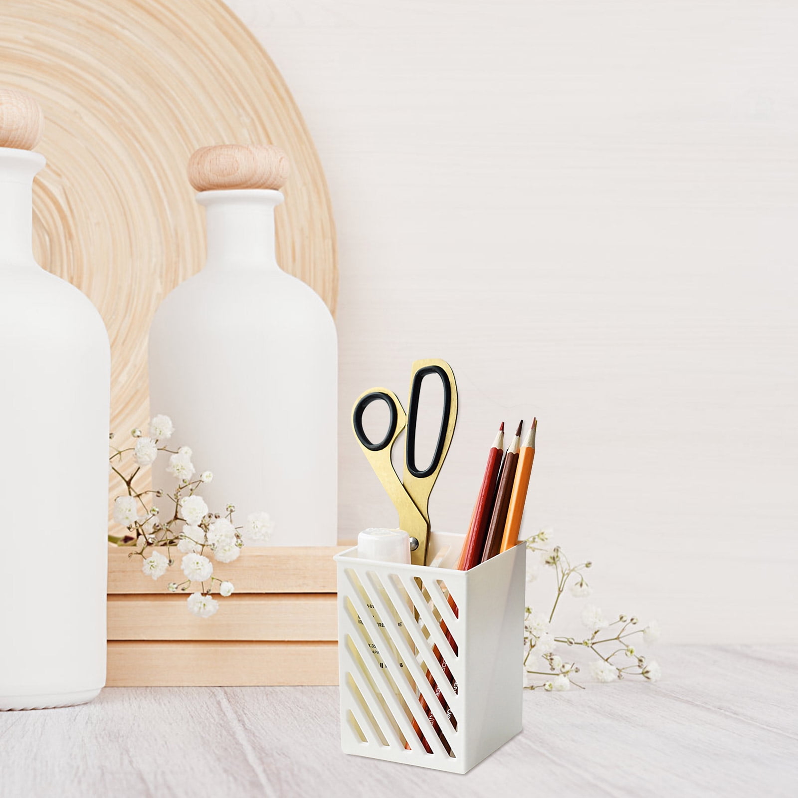 3- Mount Pen Holder Set, Multi-Functional Cutlery and Pencil Case Pouch, White Organizer