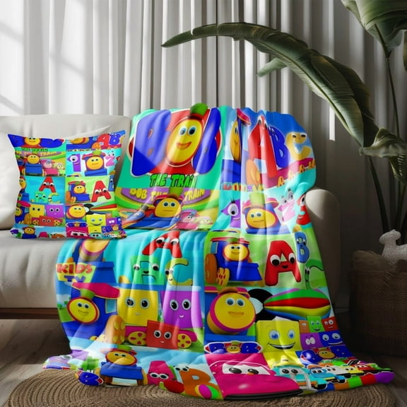 Throw Pillow Covers For Bob The Train Throw Blankets for Thin Bed Couch Decor Kids Adult Nap Bedroom Car All Season Birthday Gifts 30×40 inch Throw Blanket and Pillowcase Set