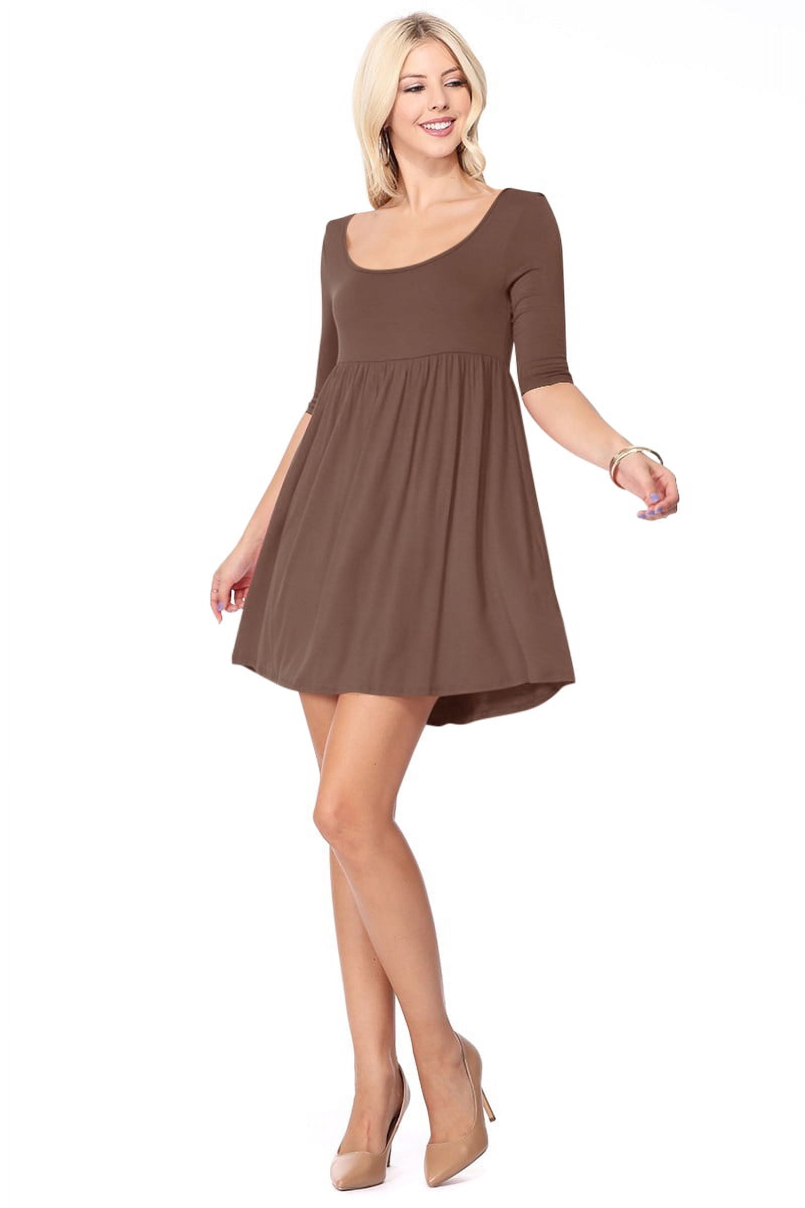 Women's Scoop Neck 3/4 Sleeve Relaxed Fit Babydoll Mini Dress - Walmart.com