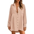 thumbnail image 1 of Qertyioot Robes pour Femmes Manches Courtes Col en V avec Cordon de Serrage Robe Décontractée à Volants Ligne A Mini Robe, 1 of 9