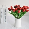 thumbnail image 2 of 20pcs Artificial Tulips Flowers Fake Faux PU Tulip Bouquet Real Touch Flower Arrangement for Home Room Office Party Wedding Decoration Excellent Gift Idea for Mothers Day(Currant Red), 2 of 14
