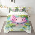 thumbnail image 2 of Manfei Cartoon Pink Axolotl Bedding Comforter Set 7-Piece for Kid, Green Lake Lotus Leaf King Bedding Sets, Kawaii Animal Reversible Bed Sheets, Microfiber Bedroom Decor, 2 of 7
