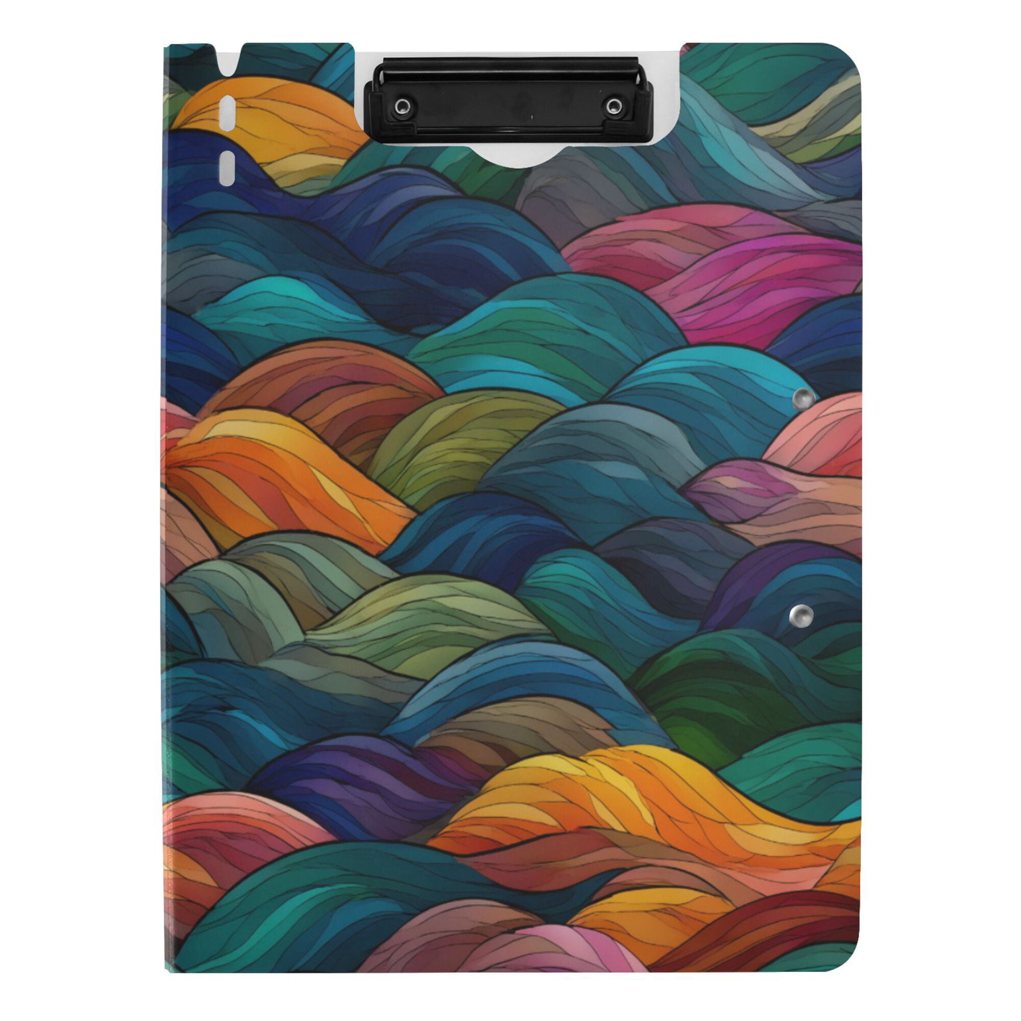FORMRS A4 Clipboard Folder with Pen Holder Horizontal Foldable School Office Binder, Colorful Waves Pattern