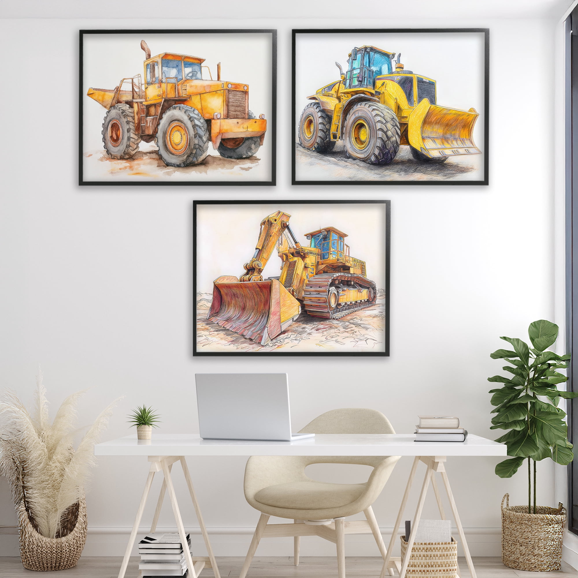 Stupell Industries Various Construction Trio 3 Piece Black Framed Giclee Art Set, design by Steve Hunziker