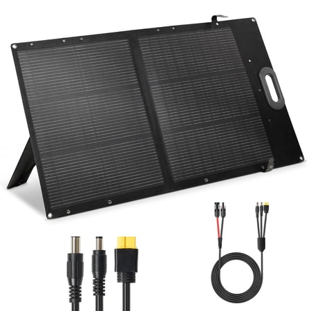 HQST 100W Portable Solar Panel, N-Type 25% High Efficiency Solar Charger for Power Station & Solar Generator, IP67 Waterproof, Foldable with Kickstands for Camping, RV, Off-Grid
