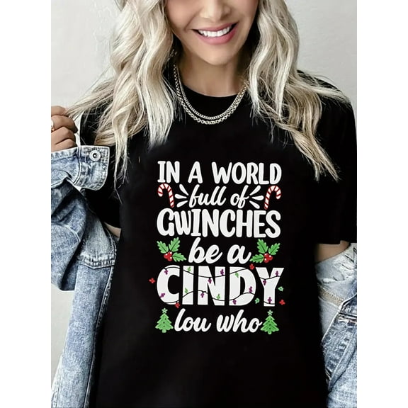 Merry Christmas Tshirt Christmas Tree Print Pure Cotton Short Sleeve Shirt for Woman