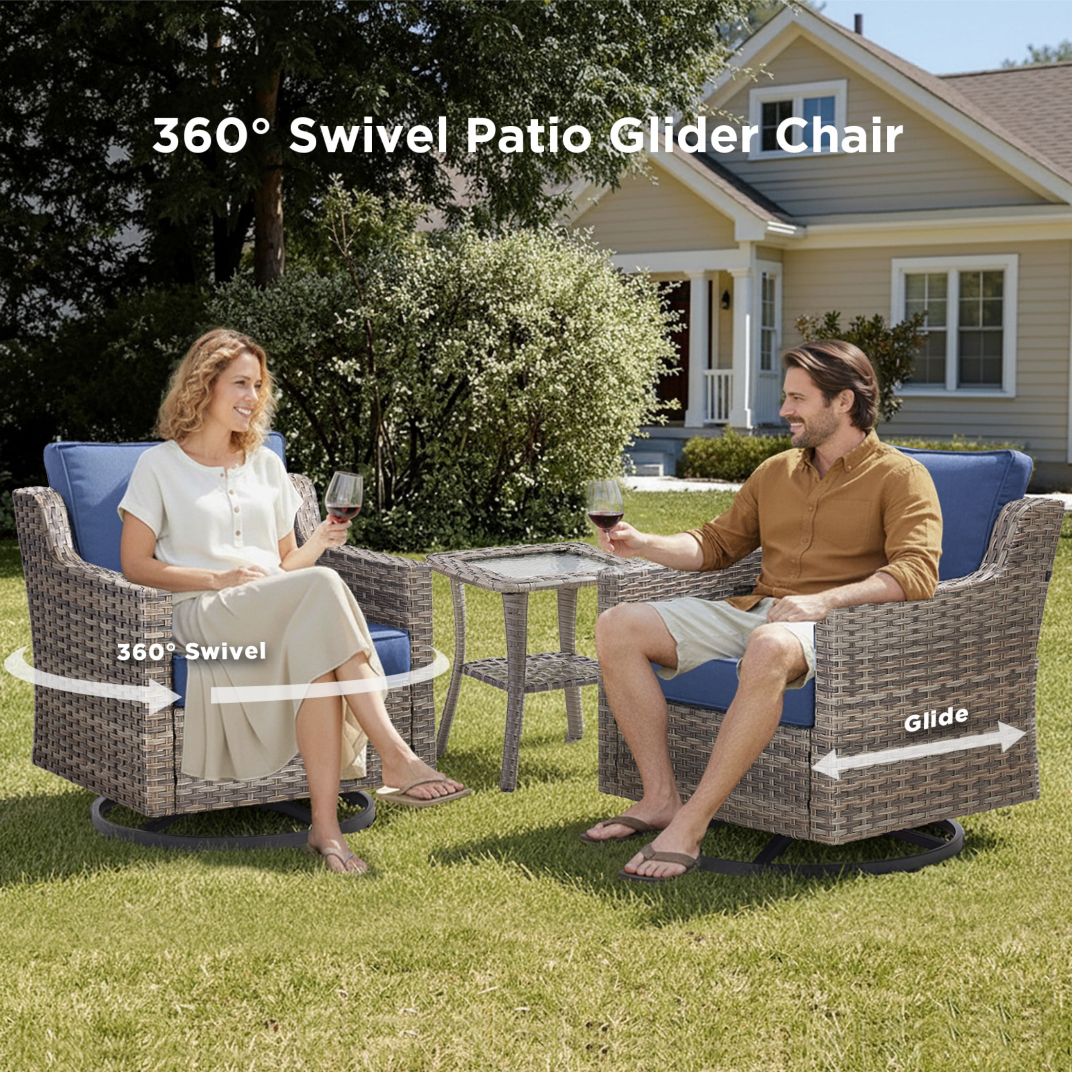 Unnifurnzi Patio Furniture-9 Pieces All Weather Wicker Outdoor Furniture Outdoor Swivel Glider Chairs with Patio Chairs Outdoor Couch Outdoor Patio Furniture for Porch Balcony Deck-Gray/Blue