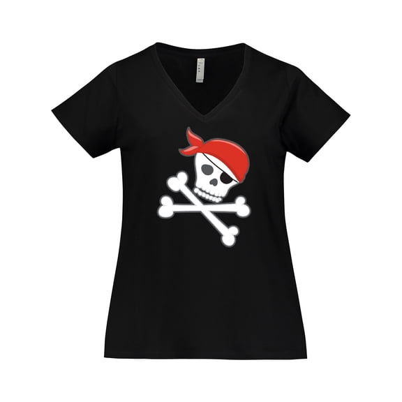 Inktastic Pirate Skull and Crossbones Women's Plus Size V-Neck T-Shirt