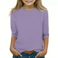 thumbnail image 2 of Gpaecead Kid's Girls 3/4 Sleeve Shirts Fashion Solid Color Round Neck Tops Shirt Purple, 2 of 6