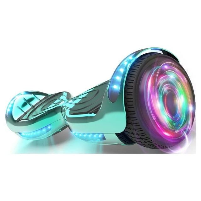 HOVERSTAR Bluetooth Hoverboard, LBW12A Color cromado o monopatín eléctrico de piel impresa con ruedas intermitentes LED