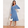 thumbnail image 5 of PrettyGuide Women's Wrap Sweater Dress V Neck Long Sleeve Pleated A Line Knit Midi Dresses, 5 of 8
