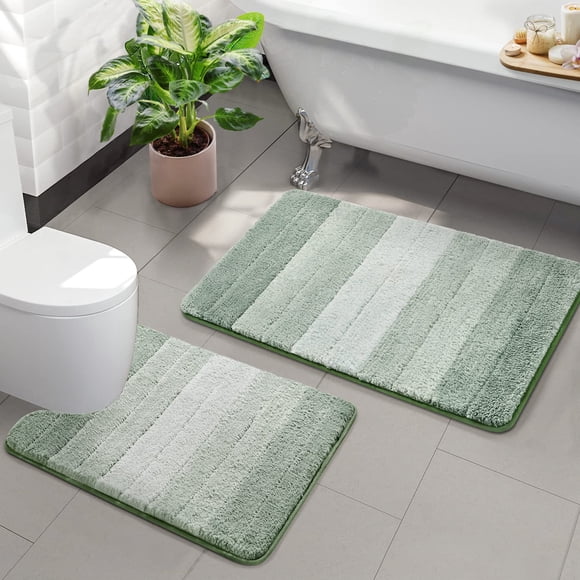 Juego de alfombras de baño Kimson de 2 piezas, color verde degradado, antideslizantes, suaves