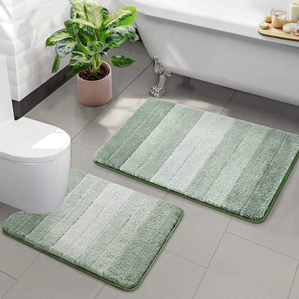 Juego de alfombras de baño Kimson de 2 piezas, color verde degradado, antideslizantes, suaves