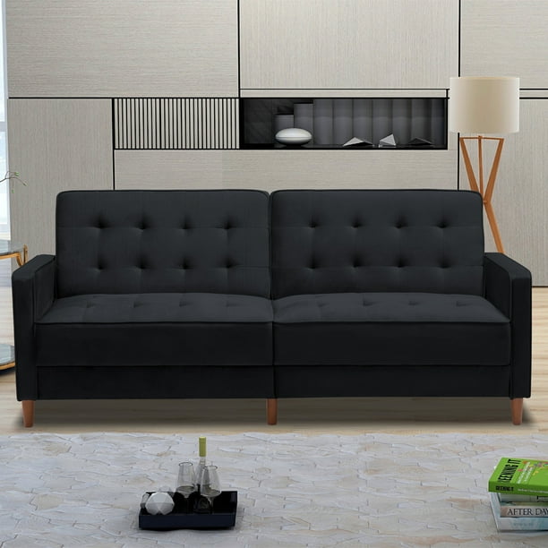 Black Sofa Bed Urhomepro Mid Century Modern Velvet Upholstered Tufted Futon Convertible Folding Sleeper With Armrest Loveseat Couch For Living Room Bedroom Office W14703 Com Black Sofa Bed Urhomepro Mid Century, Tufted Black Sofa Bed