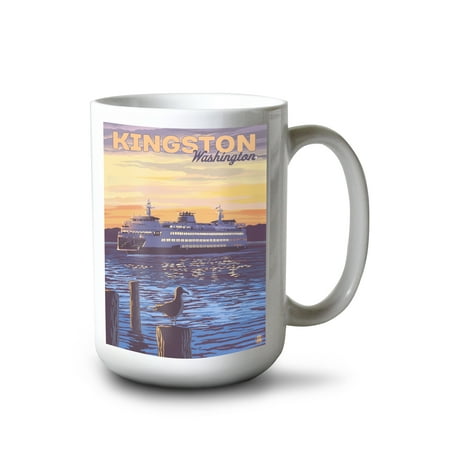 

15 fl oz Ceramic Mug Kingston Washington Ferry Sunset and Gull Dishwasher & Microwave Safe
