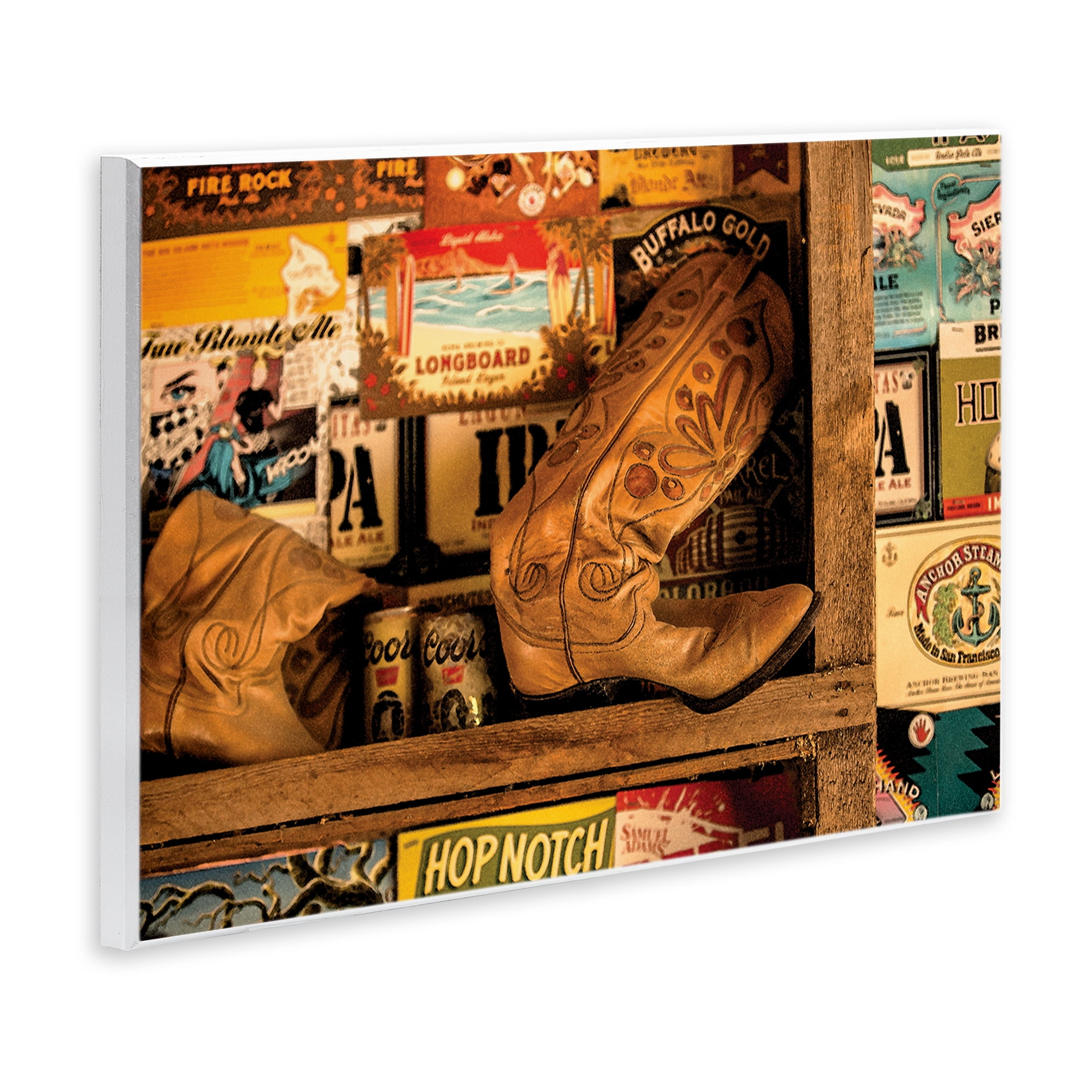 Stupell Industries Western Boots on Shelf Beauty & Fashion Painting Unframed Art Print Wall Art, 15 x 10