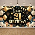 thumbnail image 3 of Gold Theme Happy 21st Birthday Banner Star Pattern 21st Birthday Display Firework Design Gift Box Decor Birthday Celebration Backdrop for 21st Birthday Party Young Adult Celebration Indoor Party, 3 of 9