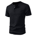 thumbnail image 3 of FRSASU Men's Muscle T-Shirt Bodybuilding Gym Tee Short Sleeve Button Casual Work Athletic Workout Tee Tops Black-A, 3 of 9