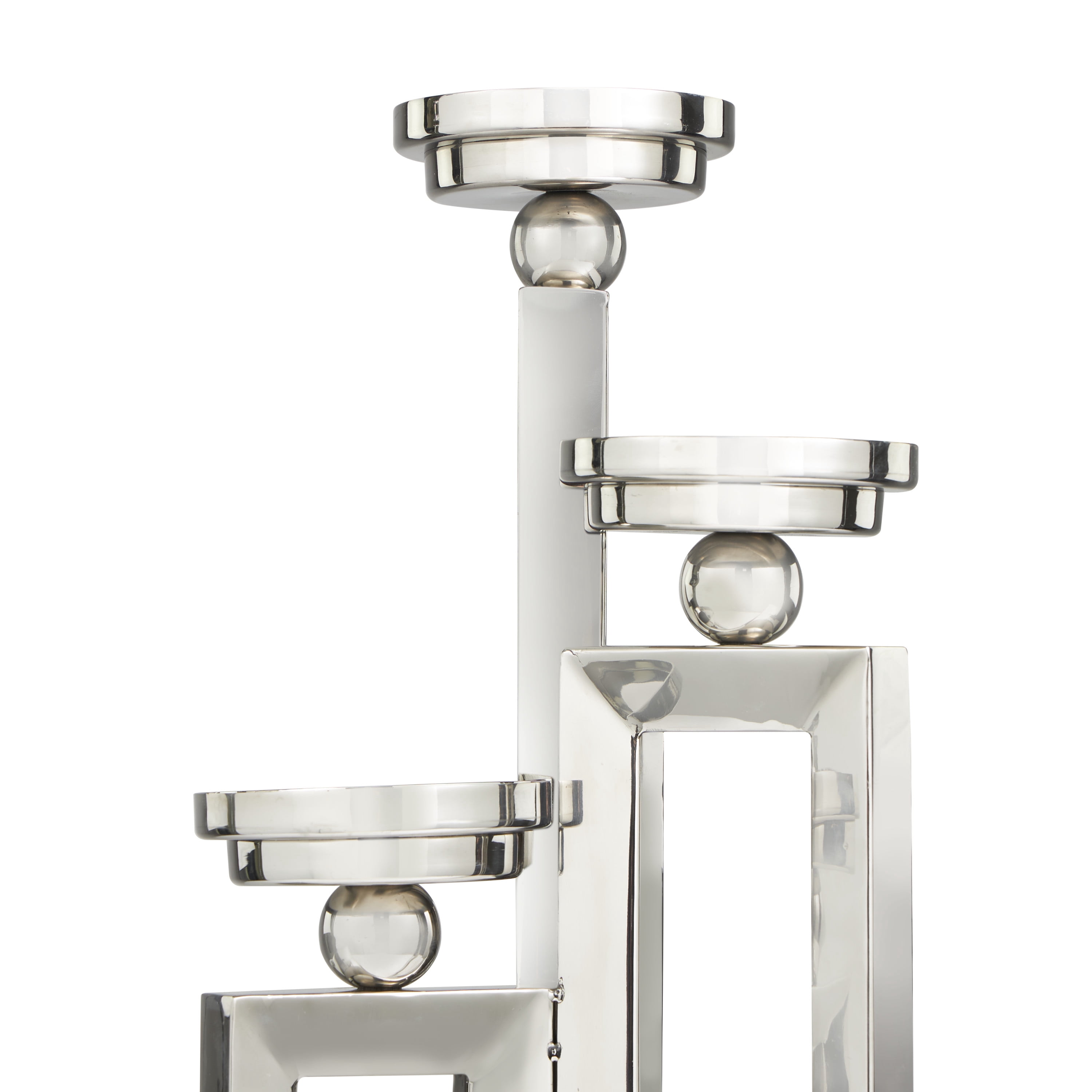 DecMode 3 Holder Silver Stainless Steel Geometric Open Frame Candelabra with Various Rectangles