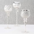 thumbnail image 2 of Spectacular Cape Cod Long Stem Candle Holders, 3 Pieces, Silver Mercury Glass, Mix Match Set, Proportioned at 11 3/4, 9 3/4, and 7 Inches Tall, For Tealight or Votive or Ball Candles, 2 of 7