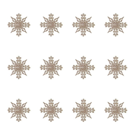 Btomtd 12pcs 4" Plastic Snowflake Ornaments Set, Hollow Snowflake Pendant for Christmas Tree, Holiday Hanging Decoration, Festive Snow Theme Decor, Rose Gold-A