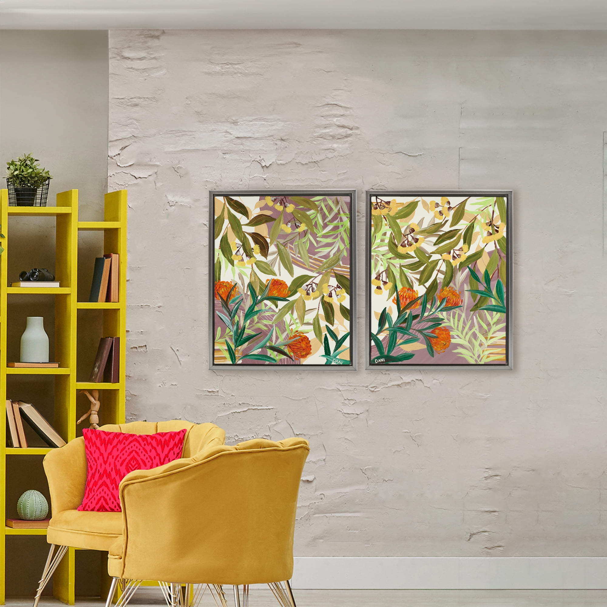 Stupell Industries Walk With Me Botanicals 2 Piece Gray Framed Floater Canvas Set, design by Dani Heyward