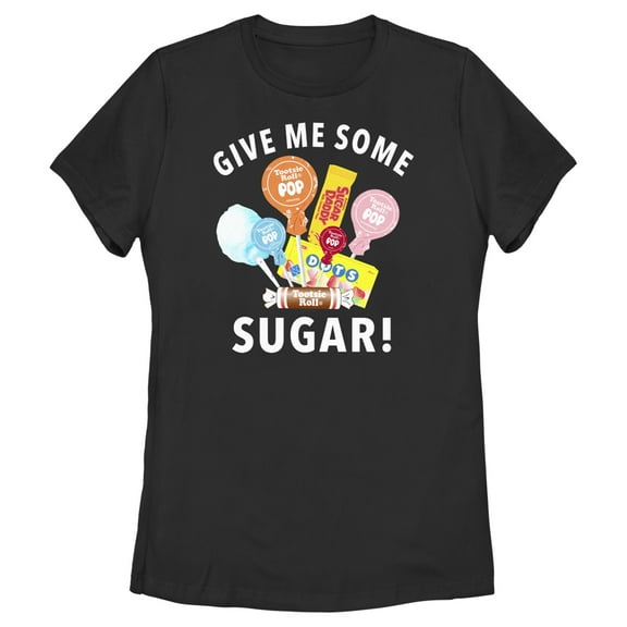 Women's Tootsie Roll Give Me Some Sugar Candy  Graphic Tee Black 2X Large