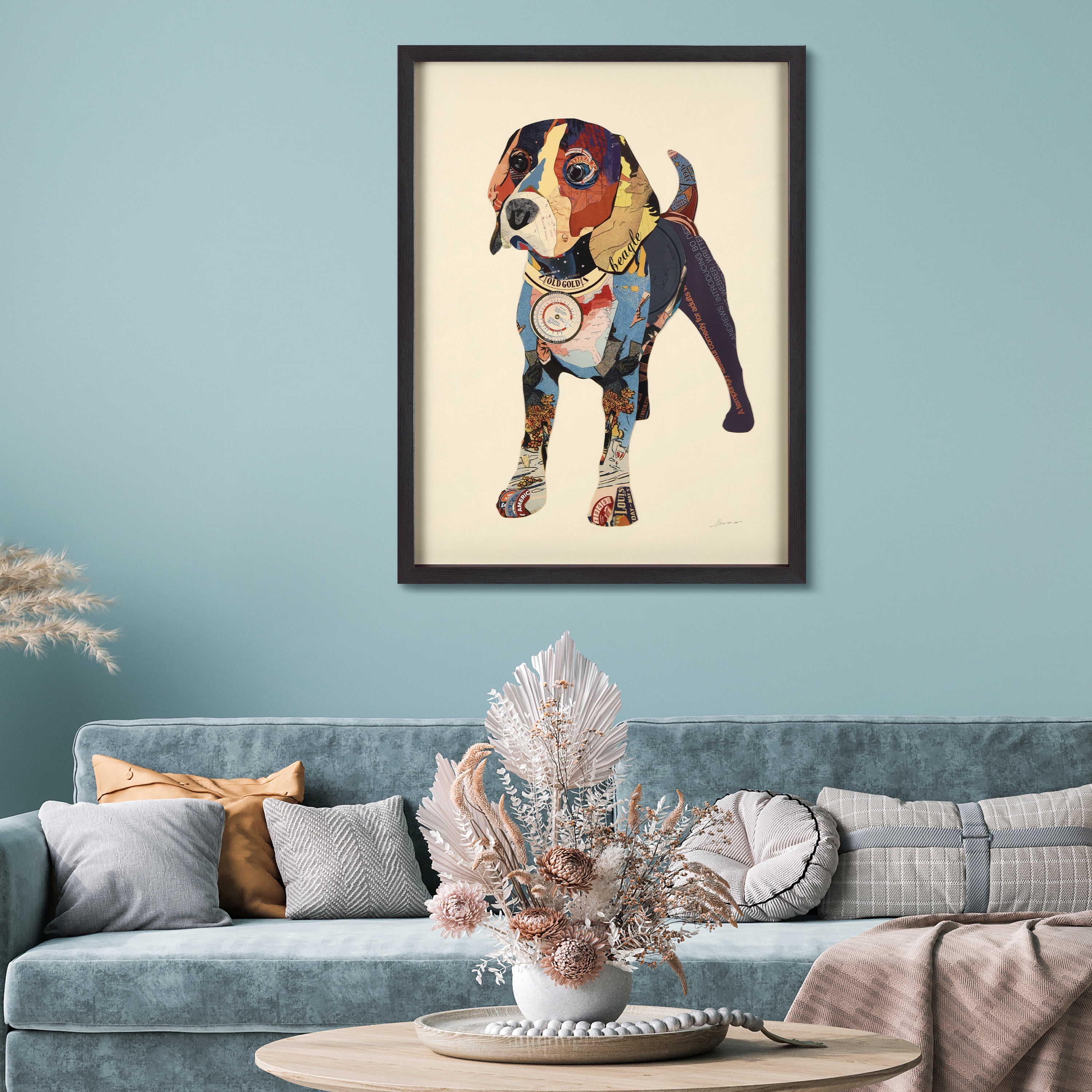 Beagle Dimensional Collage 33 in x 25 in Framed Painting Art Prints, by Empire Art