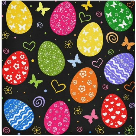 

Hyjoy Happy Easter Day Eggs Cloth Napkins 4 Pack Reusable Washable Polyester Dinner Table Napkins for Family Kitchen Dining Party Decor