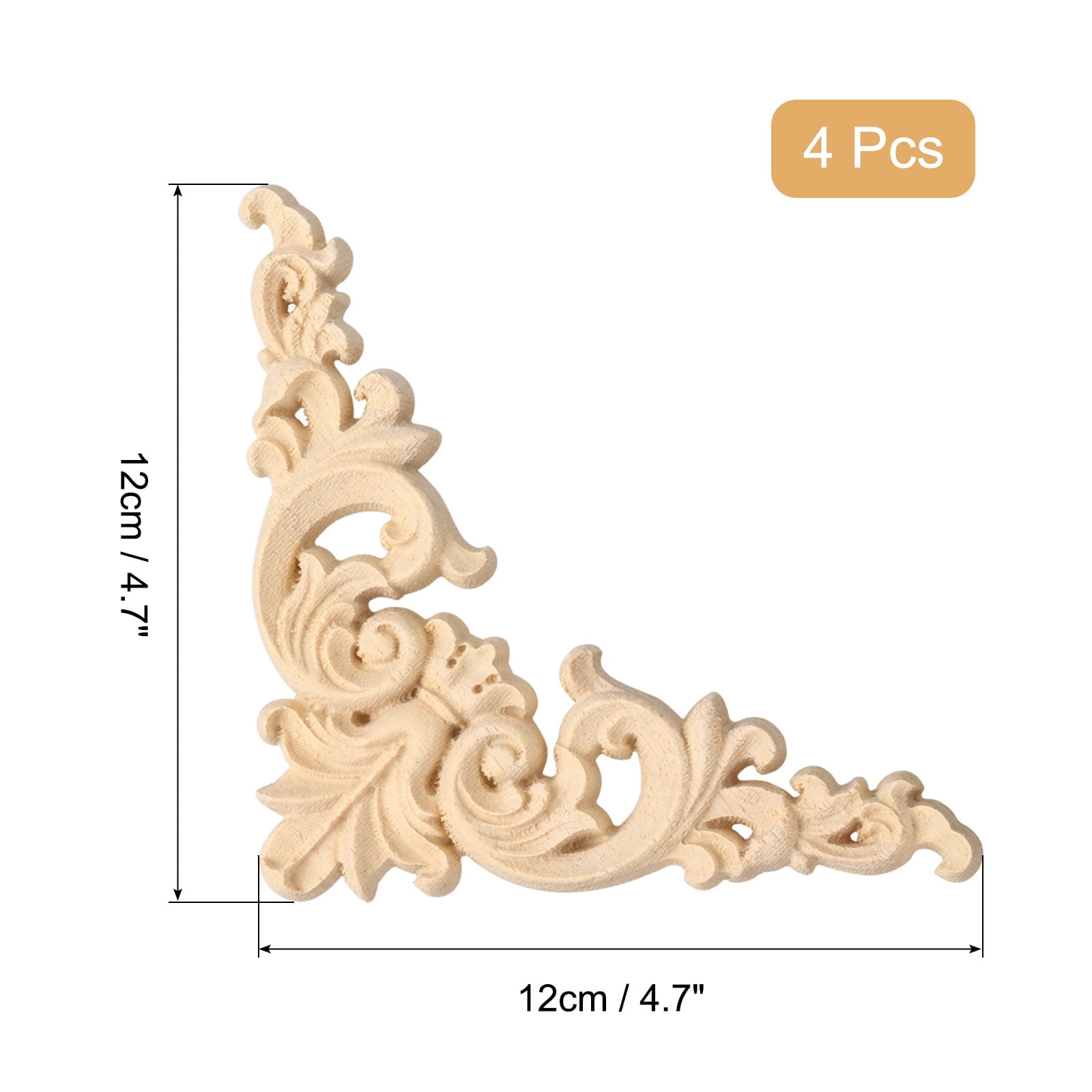 Unique Bargains 4Pcs Carved Wood Appliques Onlays for Walls 12x12cm