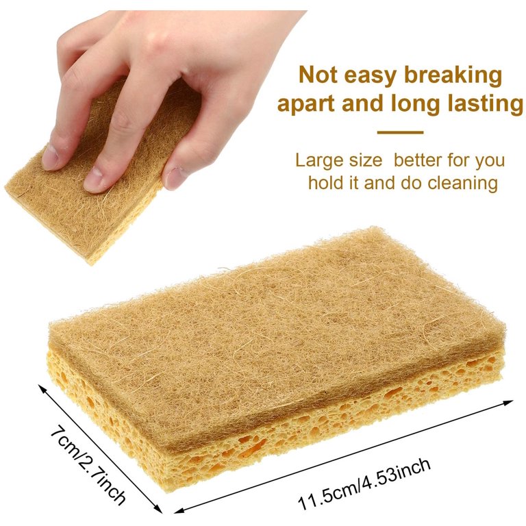 8pcs Natural Wood Pulp Cotton Scrub Sponge Non-Scratch Biodegradable Scrubbing Sponges for Kitchen,Durable No Smell Dishwashing Kitchen Scrubber, Size