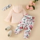thumbnail image 4 of Gibobby Conjunto con capucha para niño Ropa infantil para niñas pequeñas, pijamas, Tops de flores, pantalones con diadema, conjunto de ropa para bebés(Blanco,3-6 Meses), 4 of 5