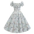 thumbnail image 2 of QLEICOM Women's 1950s Vintage Dresses,Square Neck Back Elastic Waist Short Sleeve Hem Mini Dress, Cocktail Stretchy Evening Party Dresses, Halloween Costumes Slim Swing Dress Light Blue M, 2 of 4