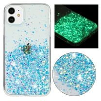 Luminous Case for iPhone 11, Glow in the Dark Fluorescent Glitter Case for Women Girls, Bling Sparkle Lightweight Slim Shockproof Protective Phone Cover for iPhone 11, Blue