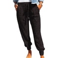 thumbnail image 1 of Pantalones de mujer Pantalones de cintura elástica con cordón y estampado de leopardo Pantalones de salón casuales sueltos con bolsillos Negro M, 1 of 6