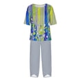 thumbnail image 4 of Nrmvnmi Women's Summer 2 Piece Outfits Casual Floral Prints Short Sleeve Pajama Tops Wide Leg Pants Lounge Sets Tracksuits Mothers Day Gifts, 4 of 5
