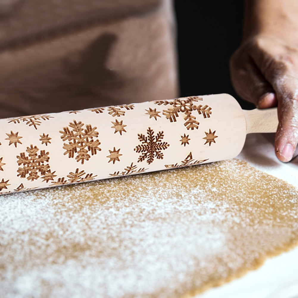 Rouleau à Pâtisserie Gravé 3D En Bois - Motif Flocons De Neige & Vignes - 39cm - Pour Biscuits, Pâtes DIY - 7