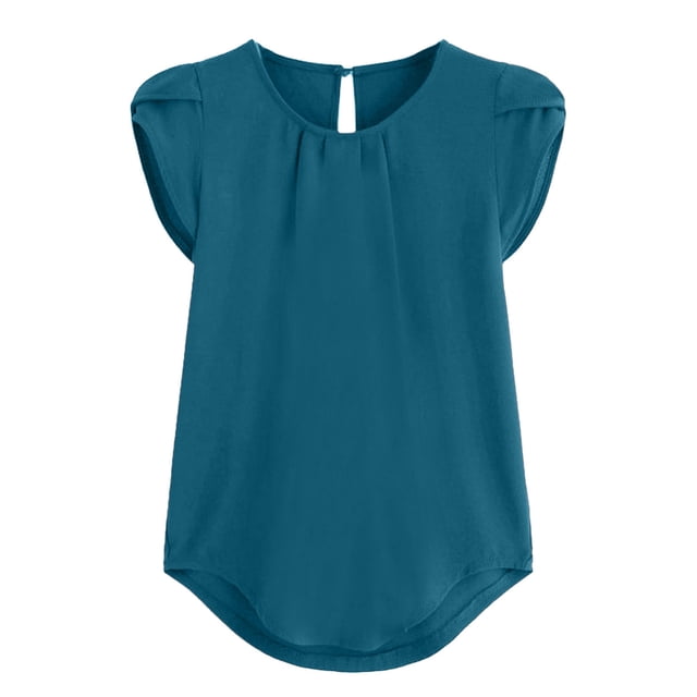 B91xZ Haut Femme Coupe Décontractée Manches Courtes Col Rond Tee-Shirt Ample, Marine TG