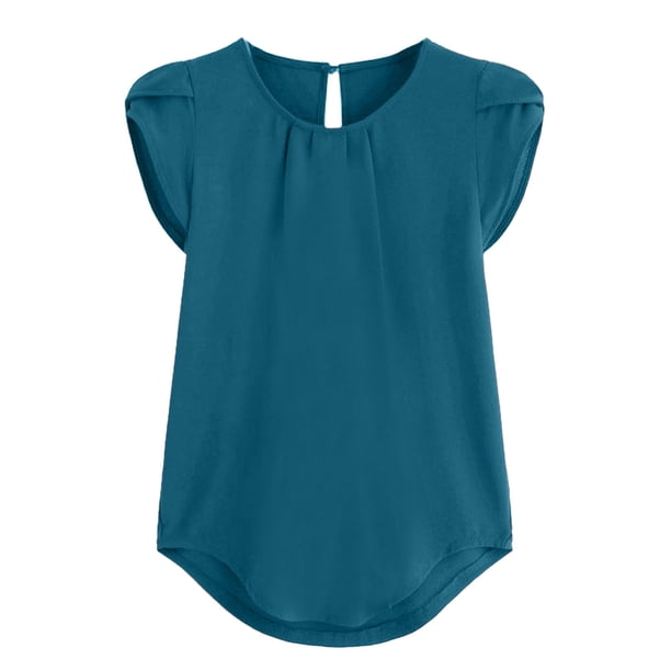 Gibobby Camisetas de verano para mujer Tops Mujer Casual Manga corta Camiseta redonda Color sólido Cuello Blusa mujer(Marina,M)