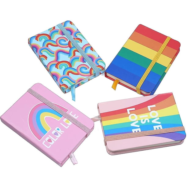 4 piezas Cuaderno de unicornio Mini diario de 3x4 pulgadas Bloc de notas de bolsillo interior Lindos libros de notas de escritura con cierre elástico Memo a rayas Regalos del club