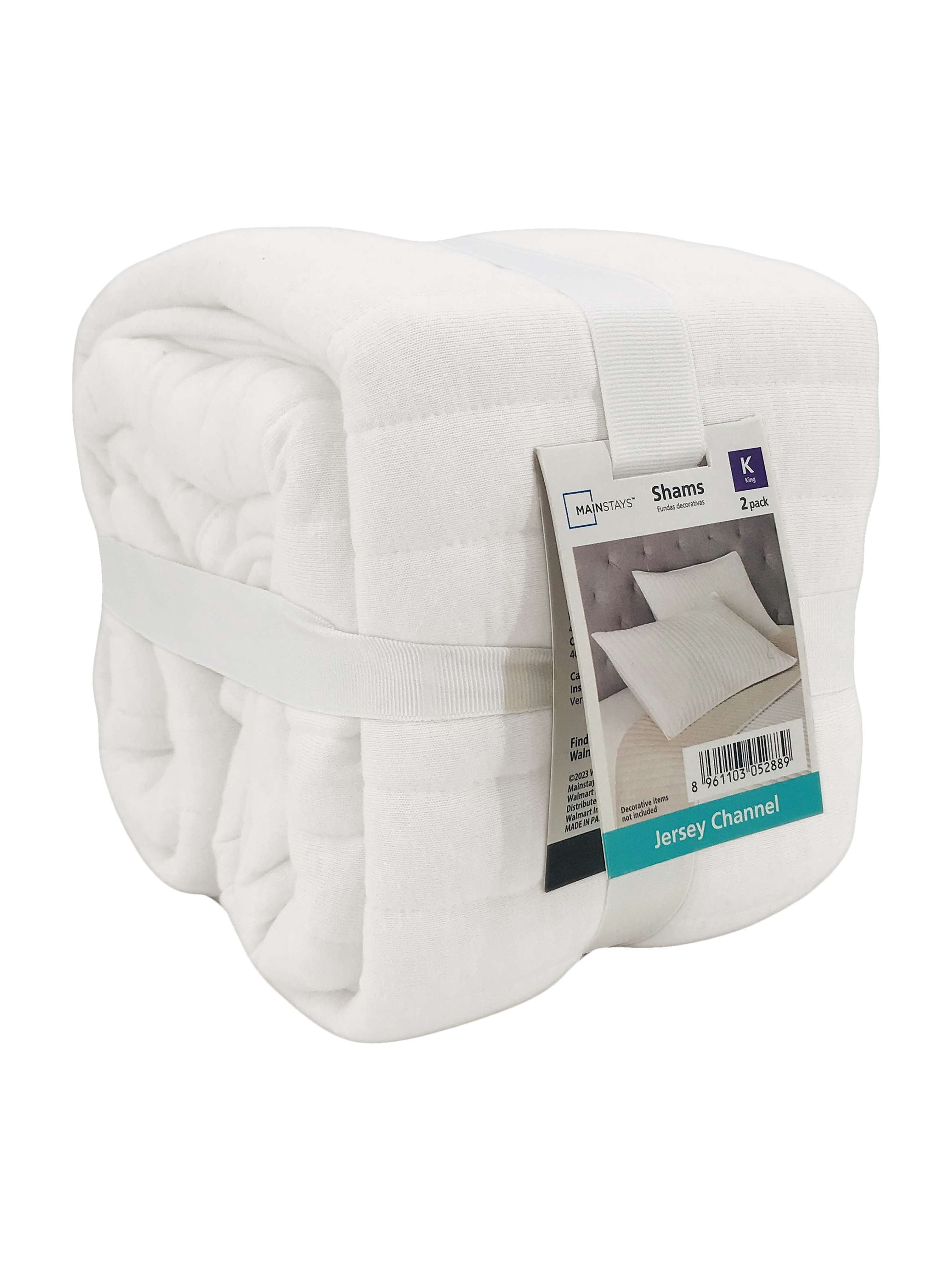 Mainstays King Pillow Sham - Off-White Soft Jersey, Cotton-Rich T-Shirt Soft Decorative Bed Sham, 2 Pack