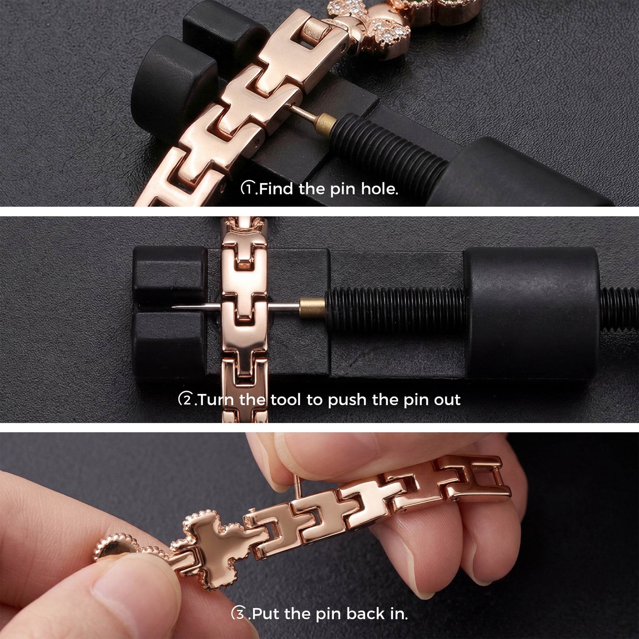Gold Watches for Women, Rose Gold Tone Bracelet Watch for Ladies Jewelry, Vintage Leaf Clover Shaped Dial, Small Analog Quartz, Adjustment Tool Included