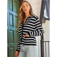 thumbnail image 3 of Women's Striped Cardigan Sweater Trendy Long Sleeve Button Down Crew neck Cardigans, 3 of 5