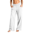 thumbnail image 2 of ZHYou No Boundarie Pants for Women Wide Leg Pull On Baggy Fit Stretch High Waist Casual Sweatpants with Pockets,White,Size L, 2 of 5