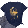 thumbnail image 6 of Penkiiy Happy Ramadan Tops Blouse for Women Women's Graphic Tees Moon Print Short Sleeve Round Neck T Shirts Tops 2XL Navy, 6 of 6