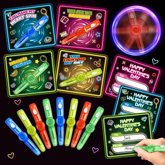 Tarjetas de San Valentín Letapapa Paquete de 24 con Bolígrafos Giratorios Luminosos