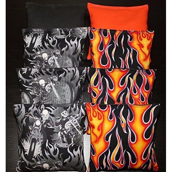 Flames & Skulls Cornhole Bean Bags 8 ACA Regulation Harley Orange & Black Bags$$Sport & Recreation Other
